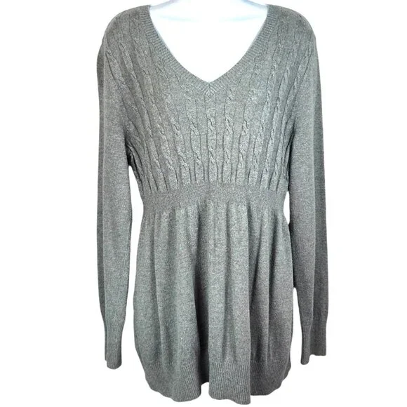 Liz Lange Maternity For Target Gray Cable Knit V-Neck Sweater XXL - Picture 1 of 6
